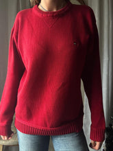 Load image into Gallery viewer, Vintage Tommy Hilfiger Cotton Red Ribbed Knit Oversized Pullover Sweater Logo Embroidery
