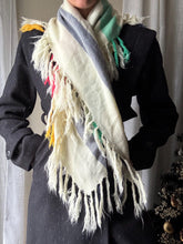 Load image into Gallery viewer, Vintage Cream Red Green Yellow Blue Striped Fringe Neck Scarf
