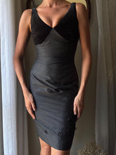 Load image into Gallery viewer, Vintage Silk Velvet LBD: Beaded Embroidery Black Tank Dress
