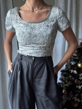 Load image into Gallery viewer, Vintage Silver Beaded Short Sleeve Crop Top
