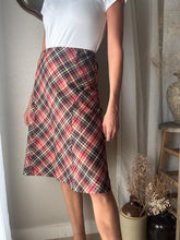 Load image into Gallery viewer, Vintage Beige Red Black Plaid Midi Skirt
