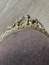 Load image into Gallery viewer, Vintage Gold Metal Oval Mirror Vanity Tray Floral Trim Detail
