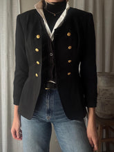 Load image into Gallery viewer, Vintage 80s 90s Black Structured Blazer Double Breasted Gold Buttons
