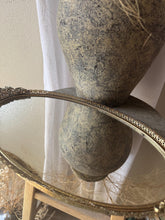 Load image into Gallery viewer, Vintage Gold Metal Oval Mirror Vanity Tray Floral Trim Detail
