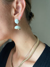 Load image into Gallery viewer, Preloved Off White Fabric and Gold Statement Drop Bell Earrings
