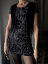 Load image into Gallery viewer, Vintage Black Beige Vine Pattern Dress Short Sleeve Stretchy
