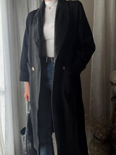 Load image into Gallery viewer, Vintage Oversized Black Wool Coat Structured Bold Shoulders Gold Lion Buttons
