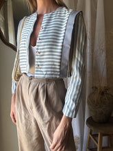 Load image into Gallery viewer, Vintage White Gray Striped Boxy Cropped Lightweight Blazer Jacket
