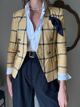 Load image into Gallery viewer, Vintage Yellow Black Plaid Blazer Padded Shoulders Petite
