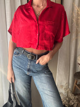 Load image into Gallery viewer, Vintage Nordstrom Boxy Red Satin Short Sleeve Button Up
