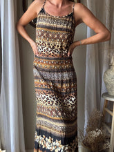 Load image into Gallery viewer, Vintage Spaghetti Strap Animal Abstract Floral Print Long Maxi Dress Made in USA
