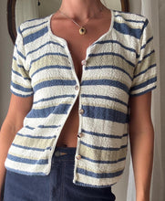 Load image into Gallery viewer, Vintage Knit Striped Shirt: USA Made Abalone Button Cardigan
