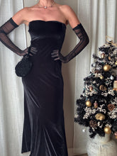 Load image into Gallery viewer, Vintage Black Velvet Strapless Long Dress Gown
