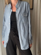 Load image into Gallery viewer, Vintage Oversized Cotton Blue White Striped Button Down
