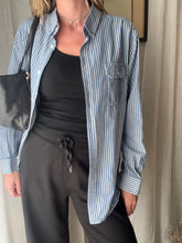 Load image into Gallery viewer, Vintage Oversized Cotton Blue White Striped Button Down
