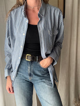 Load image into Gallery viewer, Vintage Oversized Cotton Blue White Striped Button Down
