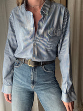 Load image into Gallery viewer, Vintage Oversized Cotton Blue White Striped Button Down
