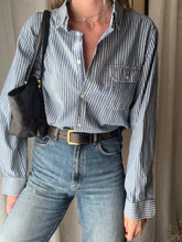 Load image into Gallery viewer, Vintage Oversized Cotton Blue White Striped Button Down
