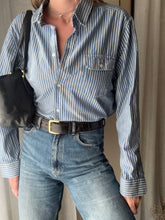 Load image into Gallery viewer, Vintage Oversized Cotton Blue White Striped Button Down
