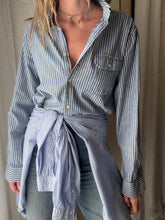 Load image into Gallery viewer, Vintage Oversized Cotton Blue White Striped Button Down
