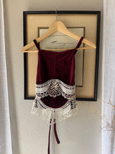 Load image into Gallery viewer, Vintage Upcycled Burgundy Maroon Velvet Square Neck Halter Tie Top Handmade
