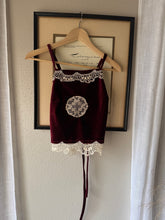 Load image into Gallery viewer, Vintage Upcycled Burgundy Maroon Velvet Square Neck Halter Tie Top Handmade
