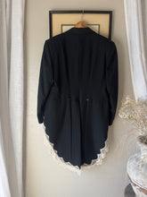 Load image into Gallery viewer, Vintage Upcycled Tuxedo Blazer Jacket with French Antique Lace Sourced from France
