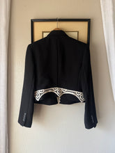 Load image into Gallery viewer, Vintage Upcycled Black Cropped Blazer with French Vintage Lace Sourced from France
