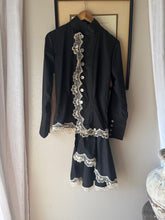 Load image into Gallery viewer, Vintage French Lace Upcycled Mandarin Collar Button Up with Removable Pleated Asymmetrical Skirt Panel
