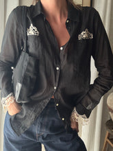 Load image into Gallery viewer, Upcycled Cotton Button Up with French Vintage Lace Sourced from France

