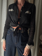 Load image into Gallery viewer, Upcycled Cotton Button Up with French Vintage Lace Sourced from France
