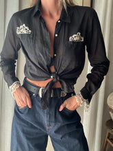 Load image into Gallery viewer, Upcycled Cotton Button Up with French Vintage Lace Sourced from France
