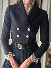 Load image into Gallery viewer, Vintage Upcycled Cropped Blazer with French Antique Lace Sourced from France
