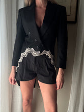 Load image into Gallery viewer, Vintage Upcycled Tuxedo Blazer Jacket with French Antique Lace Sourced from France
