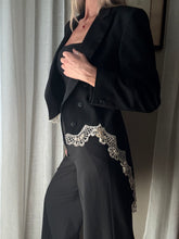 Load image into Gallery viewer, Vintage Upcycled Tuxedo Blazer Jacket with French Antique Lace Sourced from France
