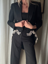Load image into Gallery viewer, Vintage Upcycled Tuxedo Blazer Jacket with French Antique Lace Sourced from France
