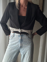 Load image into Gallery viewer, Vintage Upcycled Black Cropped Blazer with French Vintage Lace Sourced from France

