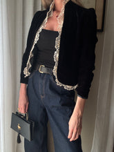 Load image into Gallery viewer, Vintage Black Handbag with French Gold Swan Brooch Sourced from France Black Gold Tassel Fringe
