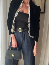 Load image into Gallery viewer, Vintage Black Handbag with French Gold Swan Brooch Sourced from France Black Gold Tassel Fringe
