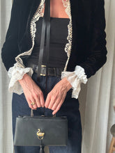 Load image into Gallery viewer, Vintage Black Handbag with French Gold Swan Brooch Sourced from France Black Gold Tassel Fringe
