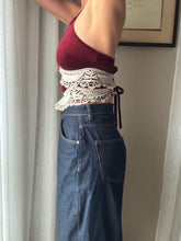 Load image into Gallery viewer, Vintage Upcycled Burgundy Maroon Velvet Square Neck Halter Tie Top Handmade
