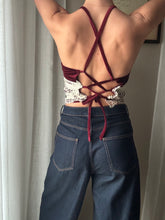 Load image into Gallery viewer, Vintage Upcycled Burgundy Maroon Velvet Square Neck Halter Tie Top Handmade
