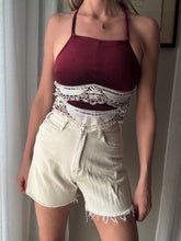 Load image into Gallery viewer, Vintage Upcycled Burgundy Maroon Velvet Square Neck Halter Tie Top Handmade
