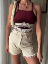 Load image into Gallery viewer, Vintage Upcycled Burgundy Maroon Velvet Square Neck Halter Tie Top Handmade
