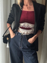 Load image into Gallery viewer, Vintage Upcycled Burgundy Maroon Velvet Square Neck Halter Tie Top Handmade
