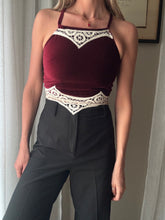 Load image into Gallery viewer, Vintage Upcycled Burgundy Maroon Velvet Square Neck Halter Tie Top Handmade
