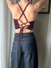 Load image into Gallery viewer, Vintage Upcycled Burgundy Maroon Velvet Square Neck Halter Tie Top Handmade
