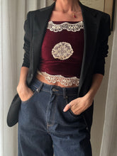 Load image into Gallery viewer, Vintage Upcycled Burgundy Maroon Velvet Square Neck Halter Tie Top Handmade
