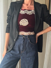 Load image into Gallery viewer, Vintage Upcycled Burgundy Maroon Velvet Square Neck Halter Tie Top Handmade
