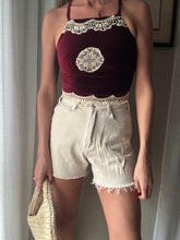 Load image into Gallery viewer, Vintage Upcycled Burgundy Maroon Velvet Square Neck Halter Tie Top Handmade
